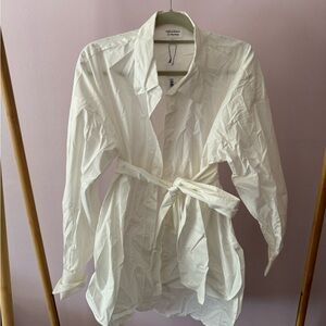 NWT The Drop x Carla Rockmore White Button Down Shirt with Tie Waist